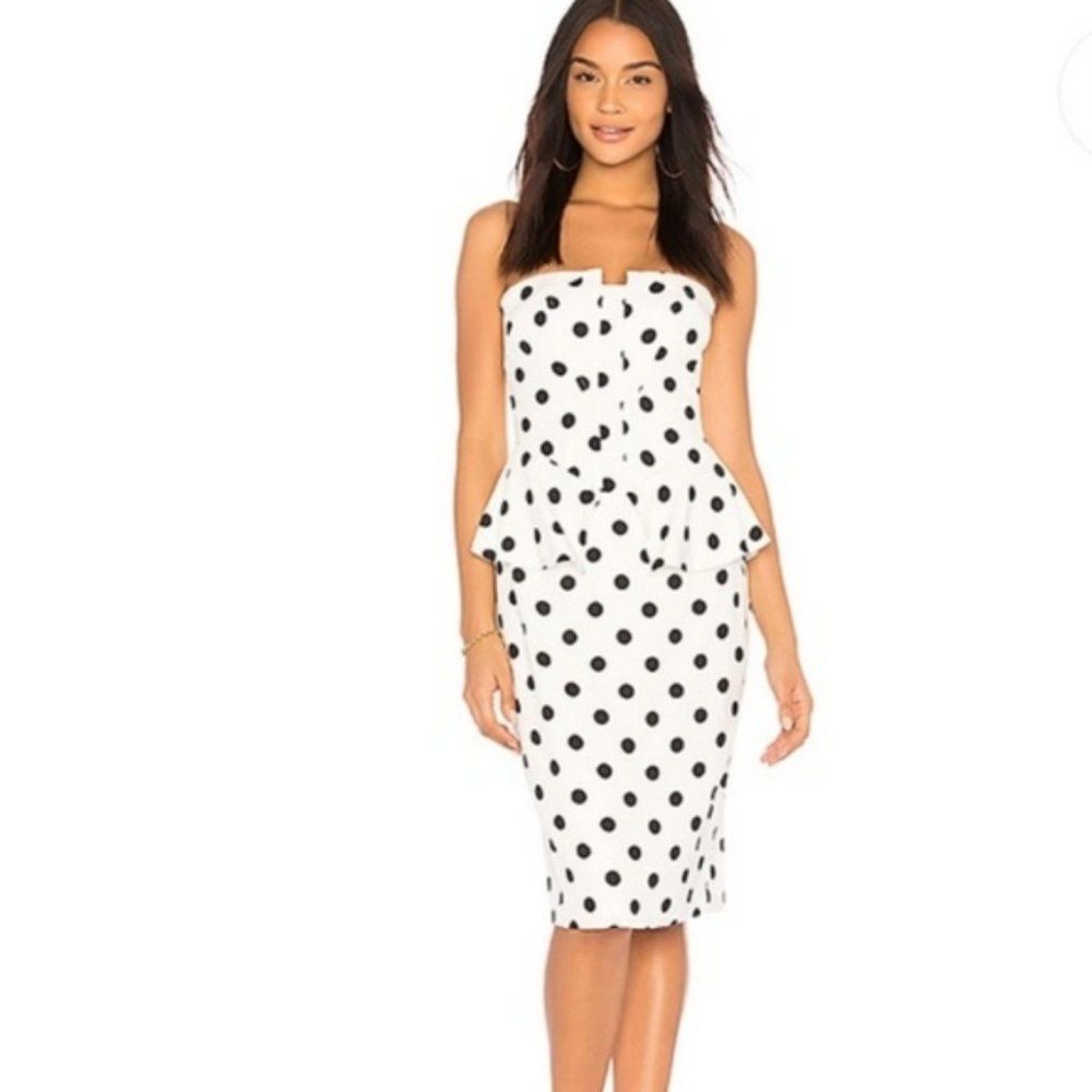 ***SOLD*** Bardot Suri Peplum Dress Polka Dot Strapless Size 8/M - Picture 3 of 13
